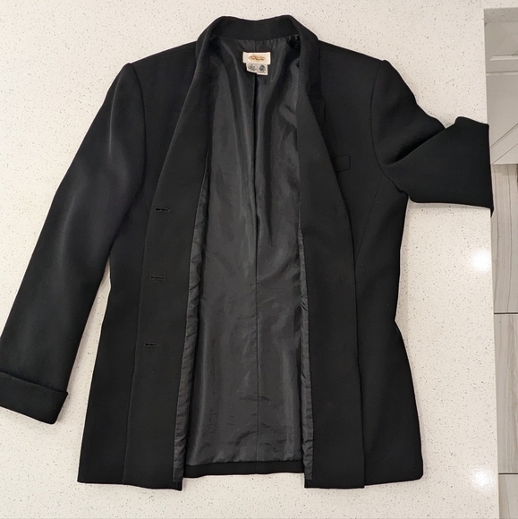 Talbots Pure Wool Black Button Long Suits Jacket Coat Collared Blazer Pockets 14 - Picture 7 of 12